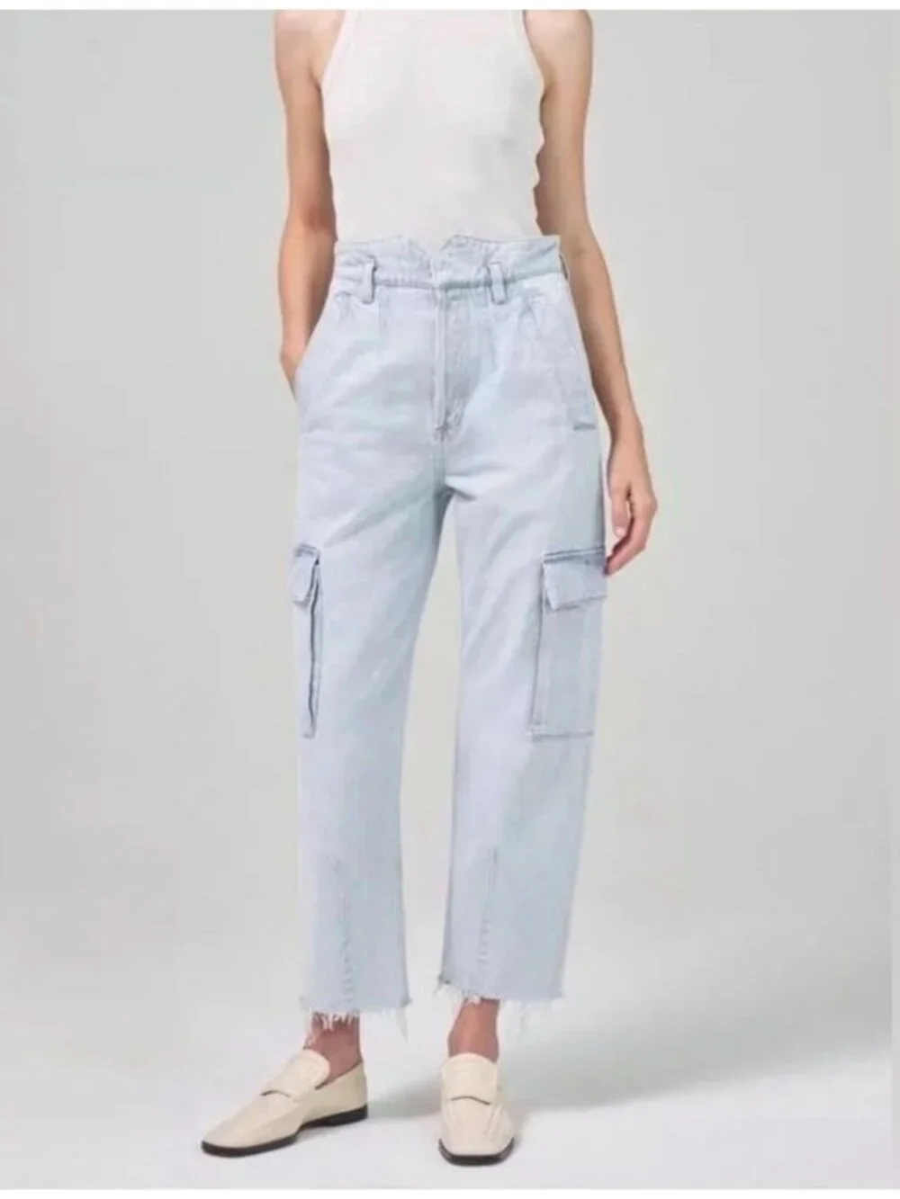 Citizens Of Humanity Surplus Gema High Rise Light Wash Cargo Jeans 28 Blue